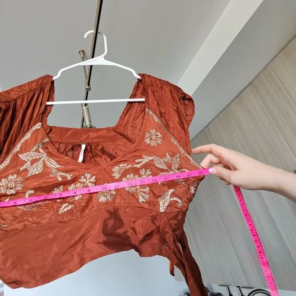 Free People Sahara Embroidered Wrap Crop Top - Rust - Size Small - Picture 10 of 15